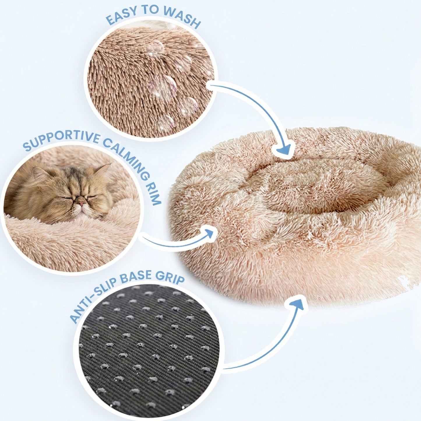 Calming Cat Bed | Ultra-Soft Plush with Raised Rim & Non-Slip Base for Ultimate Comfort 5