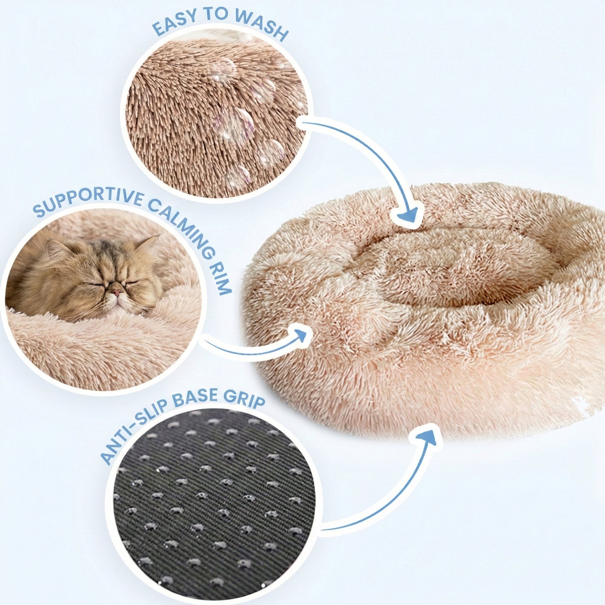 Calming Cat Bed | Ultra-Soft Plush with Raised Rim & Non-Slip Base for Ultimate Comfort 5