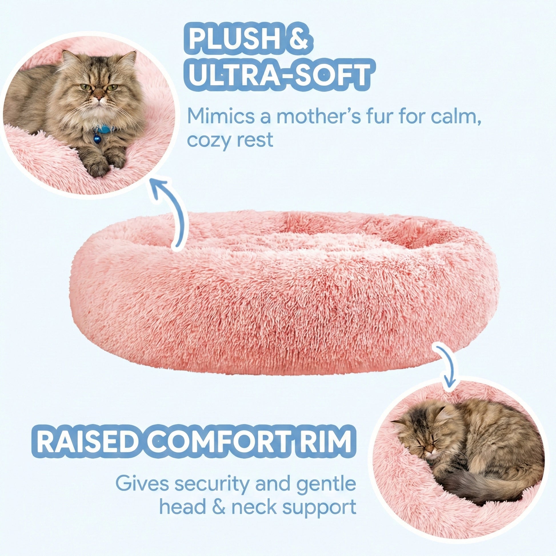 Calming Cat Bed | Ultra-Soft Plush with Raised Rim & Non-Slip Base for Ultimate Comfort 6