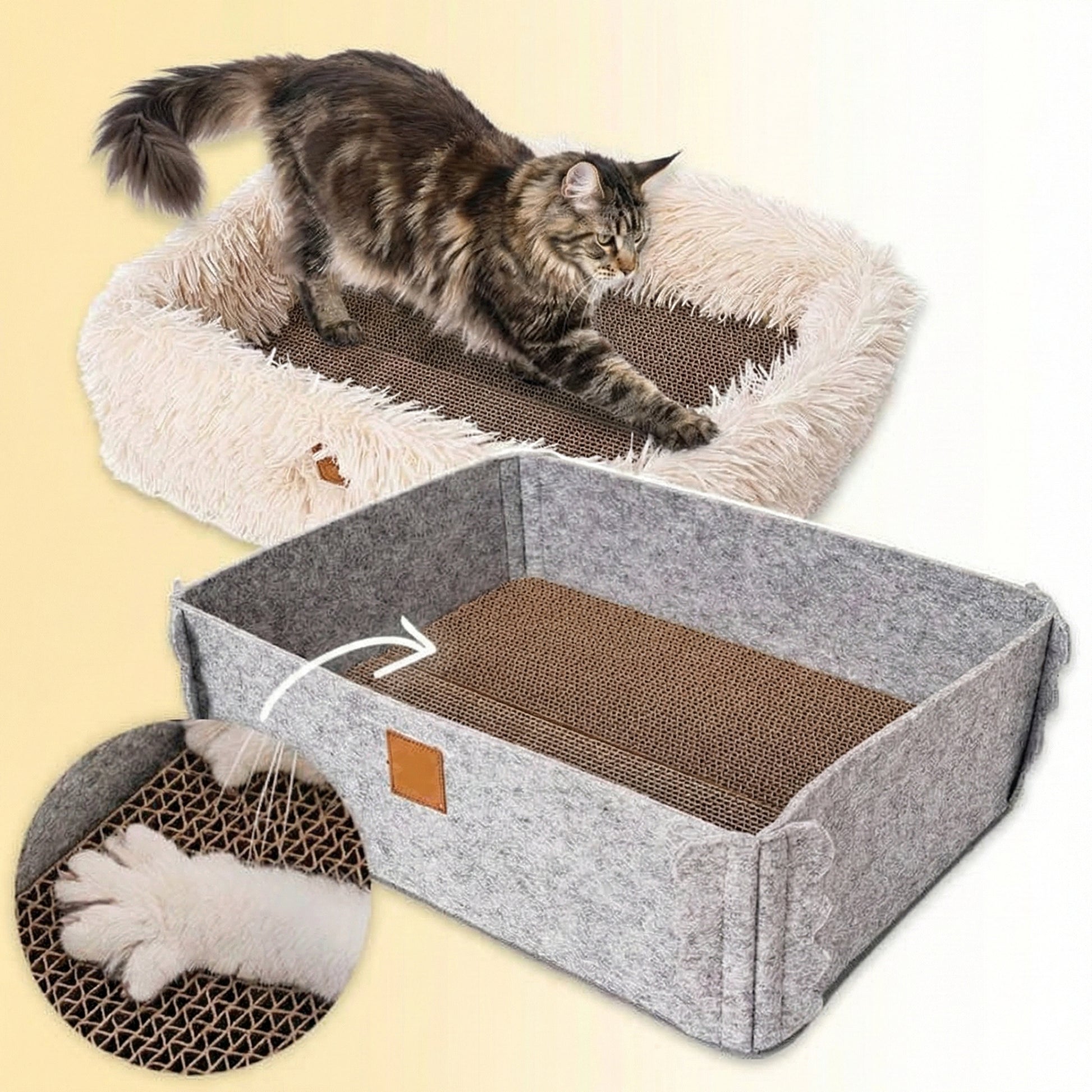 Feline Haven | Cat Bed with 2-in-1 Scratcher & Raised Sides ? Stylish Comfort for Ultimate Relaxation 1