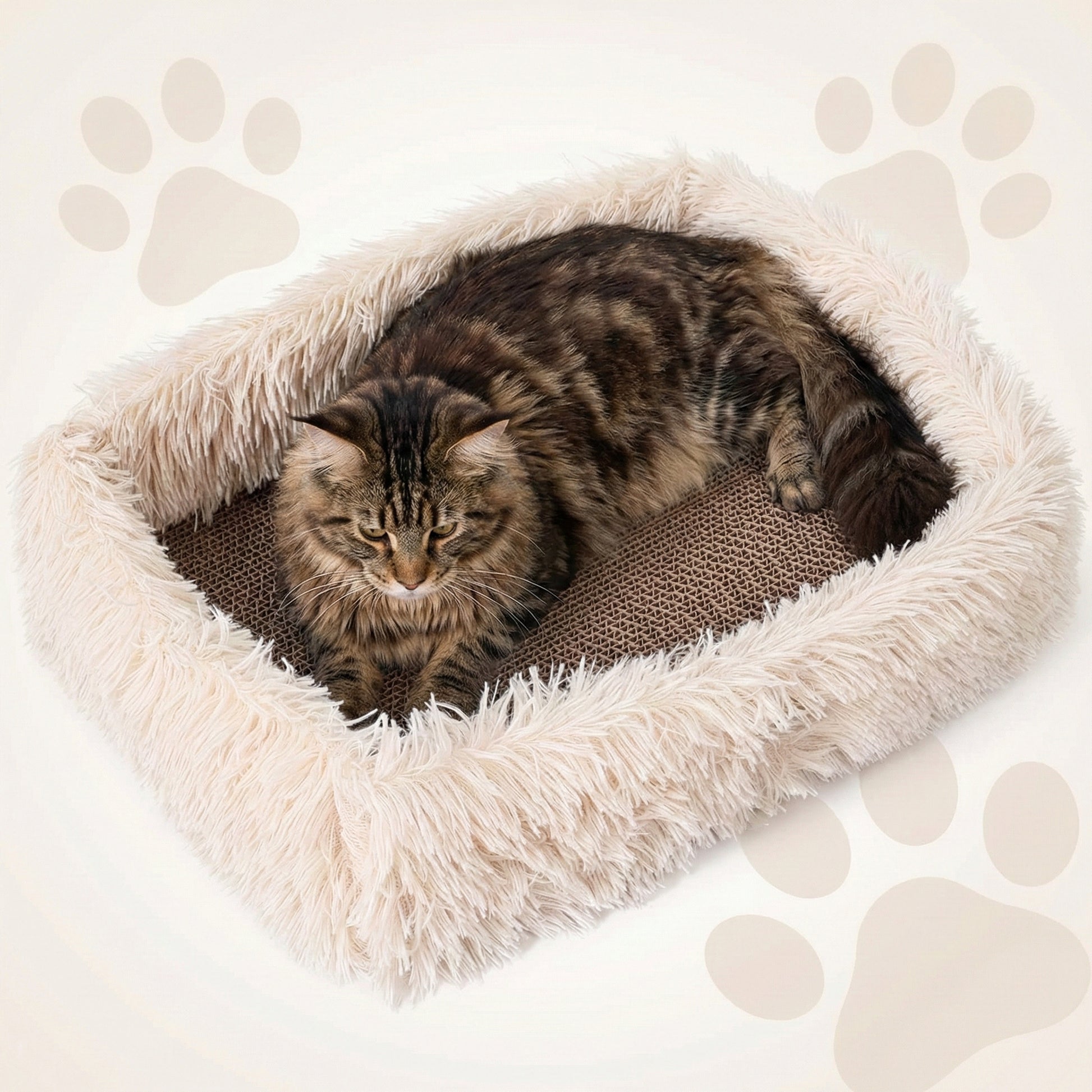 Feline Haven | Cat Bed with 2-in-1 Scratcher & Raised Sides ? Stylish Comfort for Ultimate Relaxation 9
